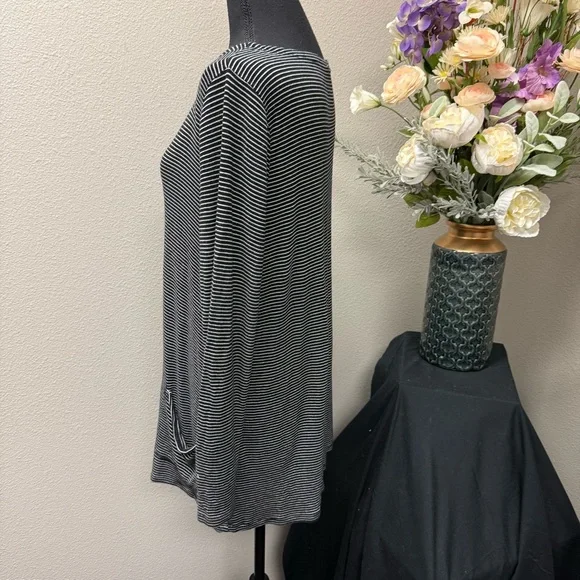 Cable & Gauge Black White Striped Tunic Top XXL Long Sleeve Pockets Casual Class - Picture 2 of 8
